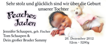 Babyanzeige von Peaches Jaden  von WESER-KURIER