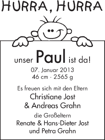 Babyanzeige von Paul  von WESER-KURIER