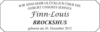 Babyanzeige von Finn-Louis Brockshus von WESER-KURIER