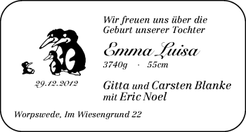 Babyanzeige von Emma Luisa  von WESER-KURIER