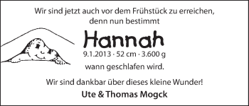 Babyanzeige von Hannah Mogck von WESER-KURIER