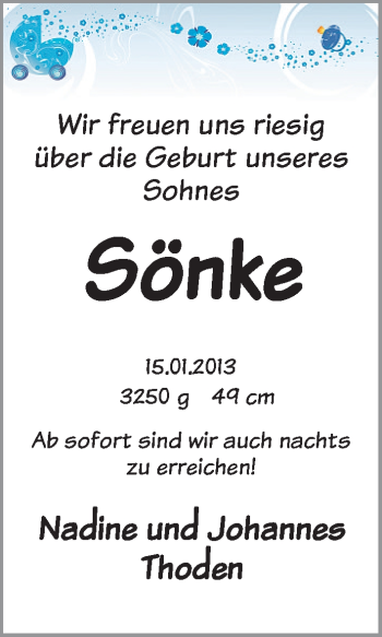Babyanzeige von Sönke  von WESER-KURIER