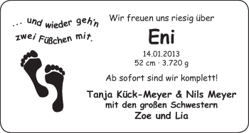 Babyanzeige von Eni  von WESER-KURIER