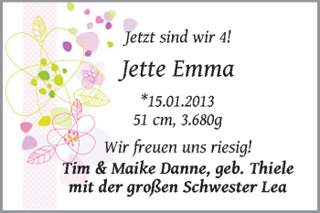 Babyanzeige von Jette Emma  von WESER-KURIER