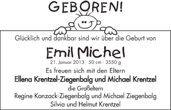 Babyanzeige von Emil Michel  von WESER-KURIER