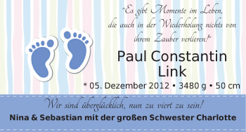 Babyanzeige von Paul Constantin Link von WESER-KURIER