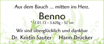 Babyanzeige von Benno Sauter von WESER-KURIER