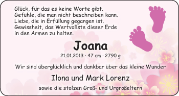 Babyanzeige von Joana Lorenz von WESER-KURIER