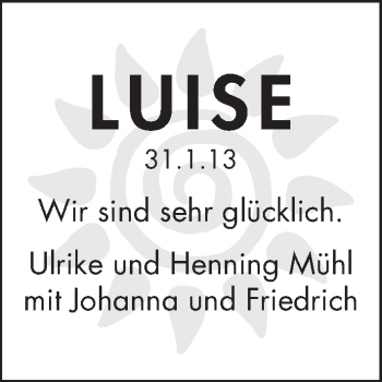Babyanzeige von Luise Mühl von WESER-KURIER