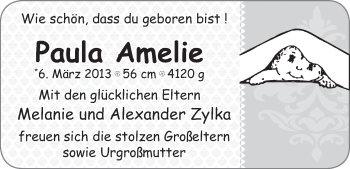 Babyanzeige von Paula Amelie Zylka von WESER-KURIER