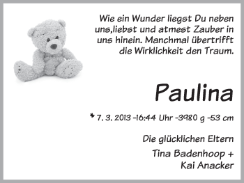 Babyanzeige von Paulina  von WESER-KURIER