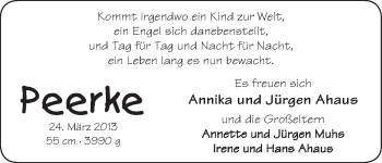 Babyanzeige von Peerke  von WESER-KURIER