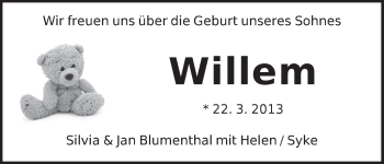 Babyanzeige von Willem Blumenthal von WESER-KURIER