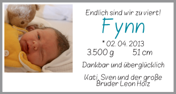 Babyanzeige von Fynn Holz von WESER-KURIER