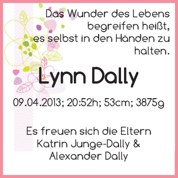 Babyanzeige von Lynn Dally von WESER-KURIER