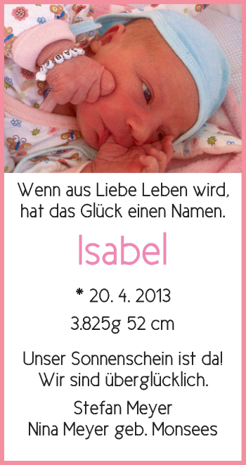 Babyanzeige von Isabel Meyer von WESER-KURIER