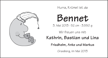 Babyanzeige von Bennet Hollwedel von WESER-KURIER