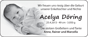 Babyanzeige von Acelya Döring von WESER-KURIER