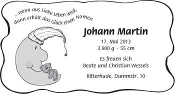 Babyanzeige von Johann Martin  von WESER-KURIER