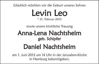 Babyanzeige von Levin Leo  von WESER-KURIER