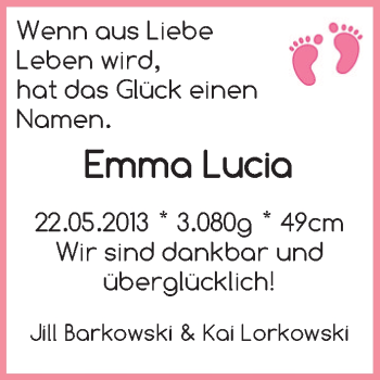 Babyanzeige von Emma Lucia  von WESER-KURIER