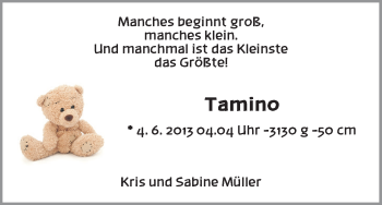 Babyanzeige von Tamino  von WESER-KURIER
