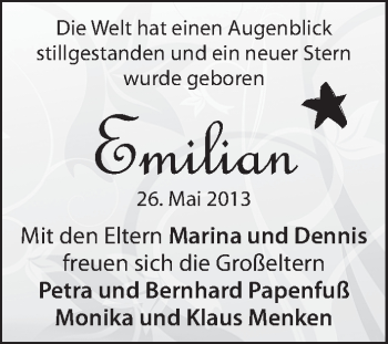 Babyanzeige von Emilian  von WESER-KURIER