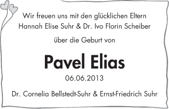 Babyanzeige von Pavel Elias  von WESER-KURIER