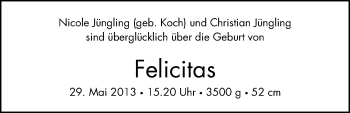 Babyanzeige von Felicitas Jüngling von WESER-KURIER