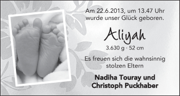 Babyanzeige von Aliyah  von WESER-KURIER