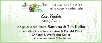 Babyanzeige von Lea Sophie Keller von WESER-KURIER
