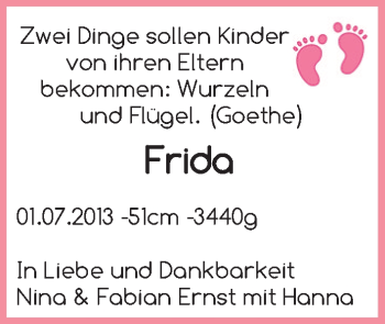 Babyanzeige von Frida  von WESER-KURIER