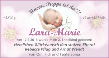 Babyanzeige von Lara-Marie  von WESER-KURIER