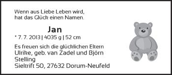 Babyanzeige von Jan  von WESER-KURIER