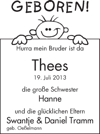 Babyanzeige von Thees  von WESER-KURIER