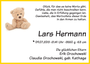Babyanzeige von Lars Hermann von WESER-KURIER
