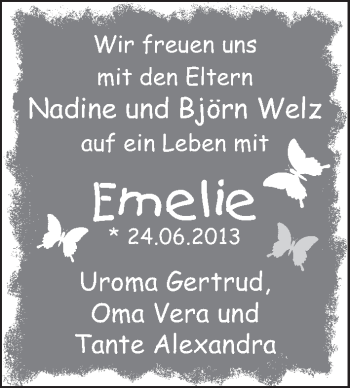 Babyanzeige von Emelie  von WESER-KURIER