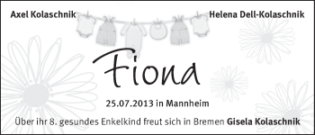Babyanzeige von Fiona  von WESER-KURIER