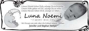 Babyanzeige von Luna Noemi Stelljes von WESER-KURIER