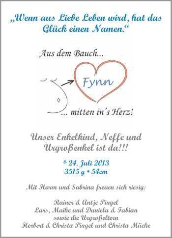 Babyanzeige von Fynn  von WESER-KURIER