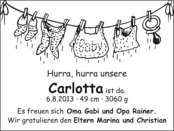 Babyanzeige von Carlotta  von WESER-KURIER