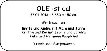 Babyanzeige von Ole  von WESER-KURIER