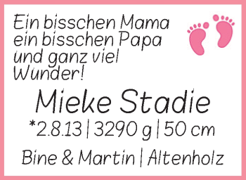 Babyanzeige von Mieke Stadie von WESER-KURIER