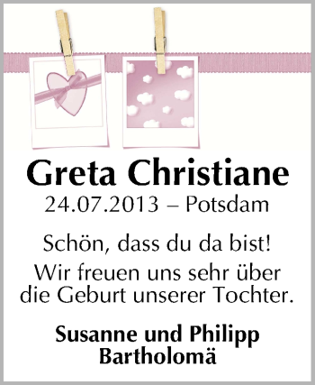 Babyanzeige von Greta Christiane  von WESER-KURIER