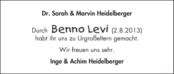 Babyanzeige von Benno Levi Hedelberger von WESER-KURIER