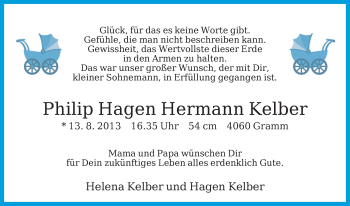 Babyanzeige von Philip Hagen Hermann Kelber von WESER-KURIER