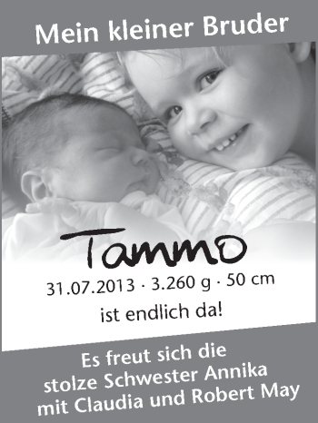 Babyanzeige von Tammo May von WESER-KURIER