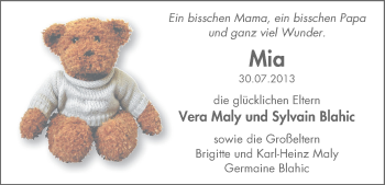 Babyanzeige von Mia  von WESER-KURIER