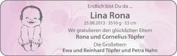 Babyanzeige von Lina Rona Töpfer von WESER-KURIER