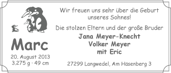 Babyanzeige von Marc Meyer von WESER-KURIER